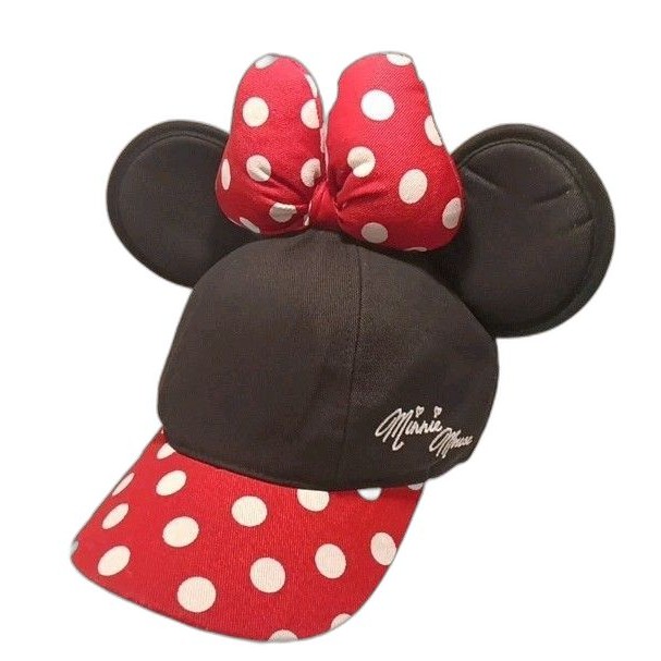 Minnie Mouse Bow Snapback Visor Hat Cap White Dots Disney Enfant Youth 54-57cm
